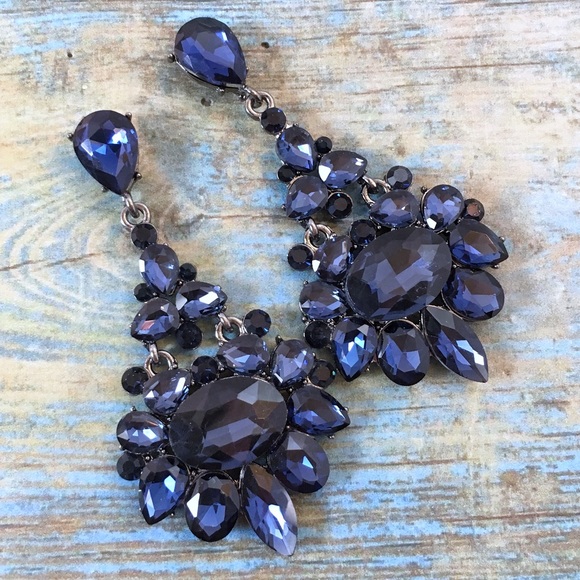 Cherryl’s Jewelry - Navy Blue Crystal Chandelier Event Earrings Cherryl’s Jewelry - Navy Blue Crystal Chandelier Event Earrings